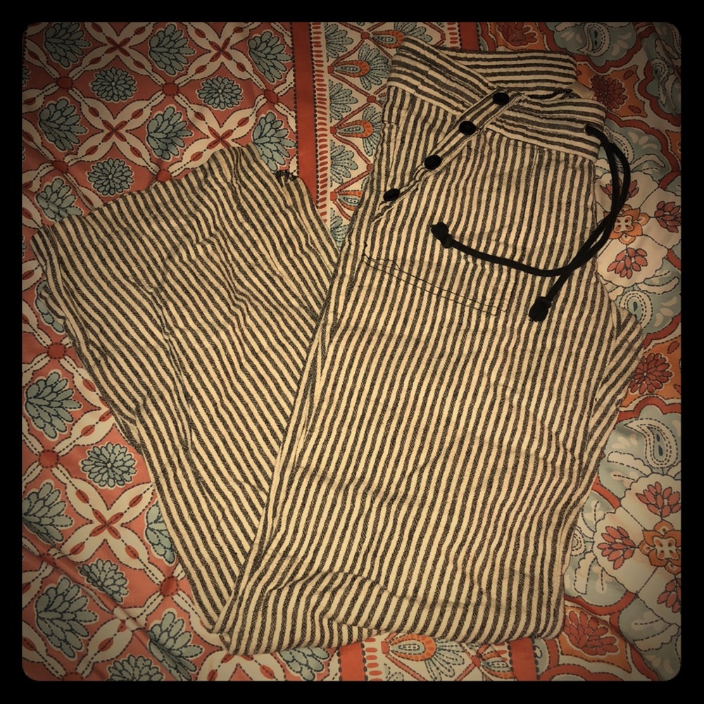Striped straight leg linen feel pants